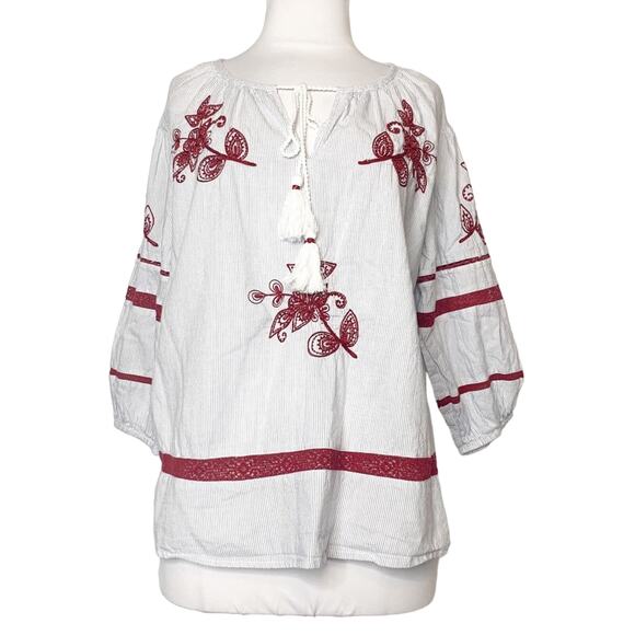 Anthropologie velvet by graham & Spencer Ola embroidered peasant top Sz M - Picture 6 of 11
